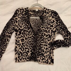 J Crew Leopard Print Merino Wool Cardigan Sweater